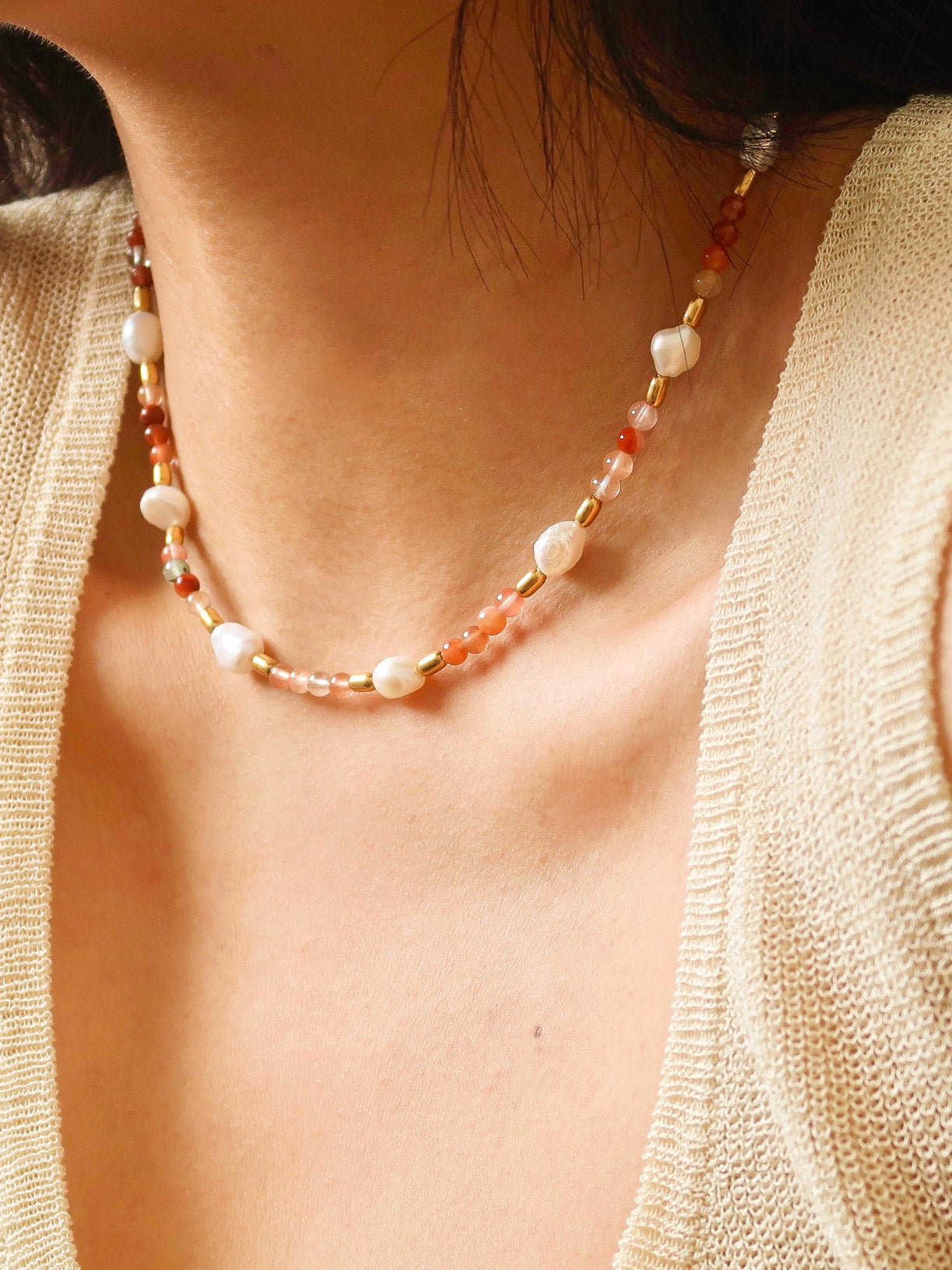 Boho Pearl + Beaded Necklace