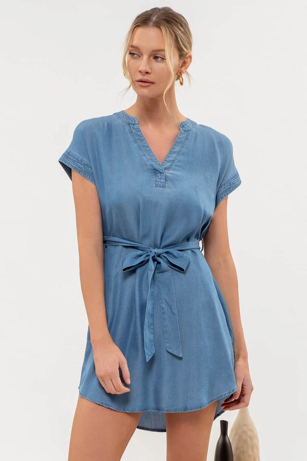 Belted Chambray Dress
