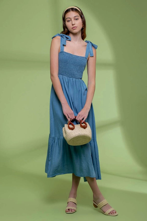 Smocked Chambray Dress
