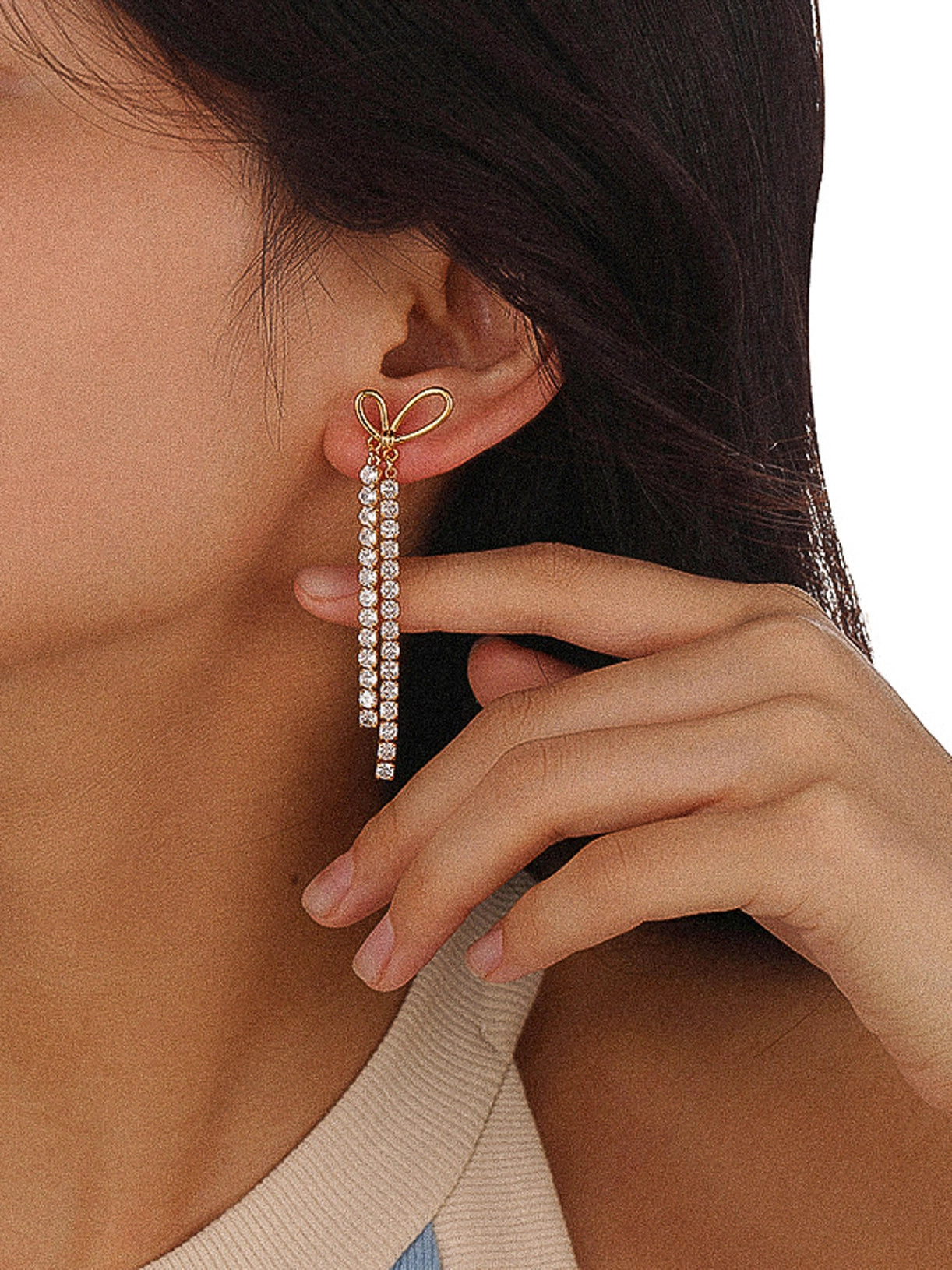 CZ Bow Drop Earrings