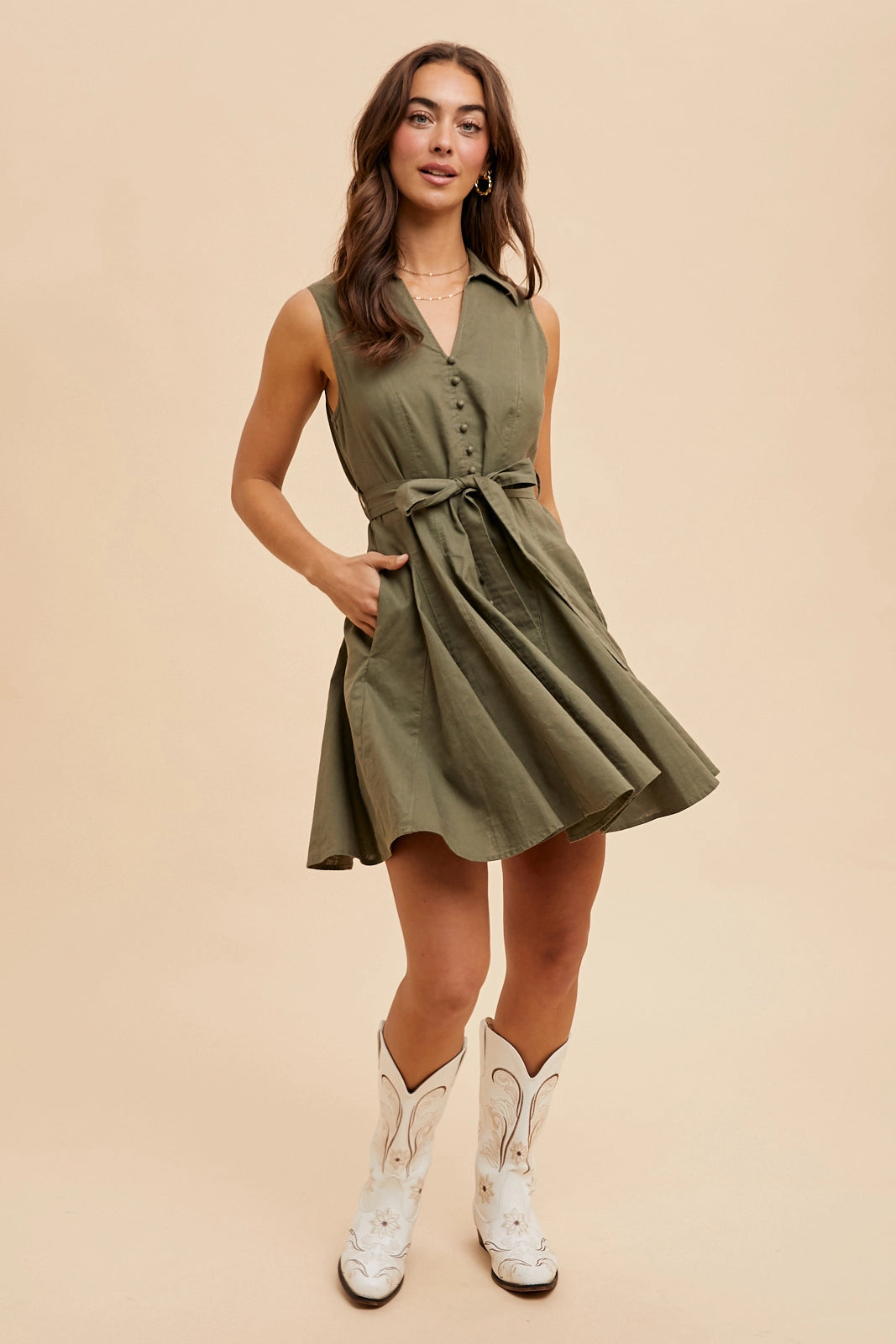 Lapel Flare Belted Dress