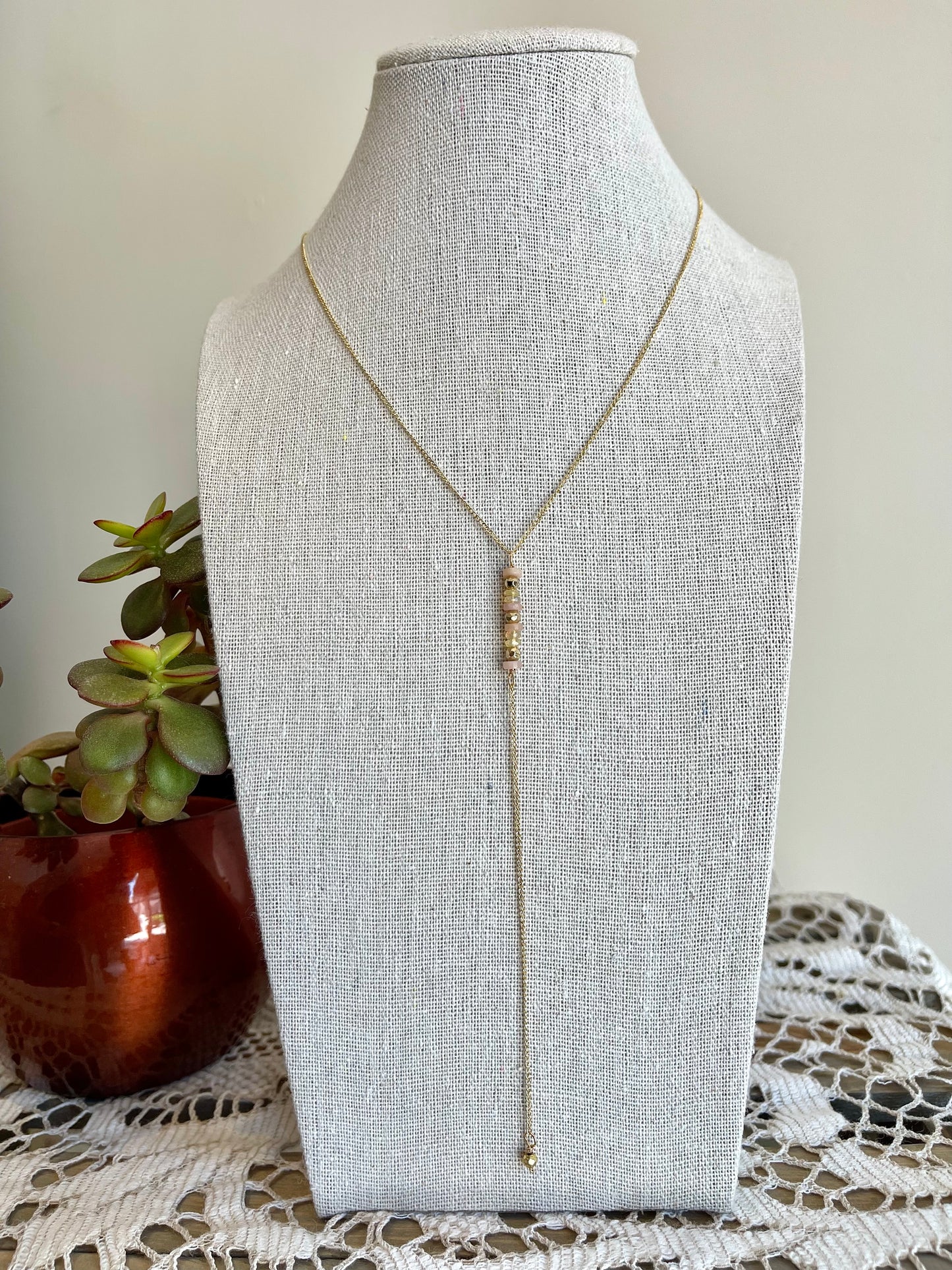 Pink Opal & Ethiopian Lariat