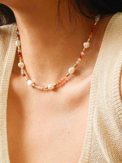 Boho Pearl + Beaded Necklace