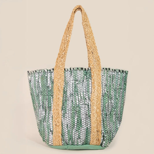 Woven Leather Beach Tote