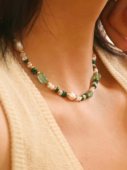 Boho Pearl + Beaded Necklace