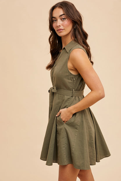 Lapel Flare Belted Dress