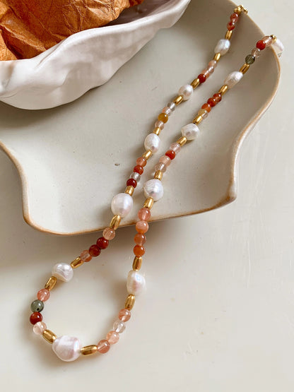 Boho Pearl + Beaded Necklace