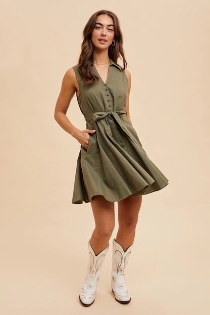 Lapel Flare Belted Dress