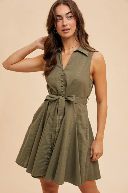 Lapel Flare Belted Dress