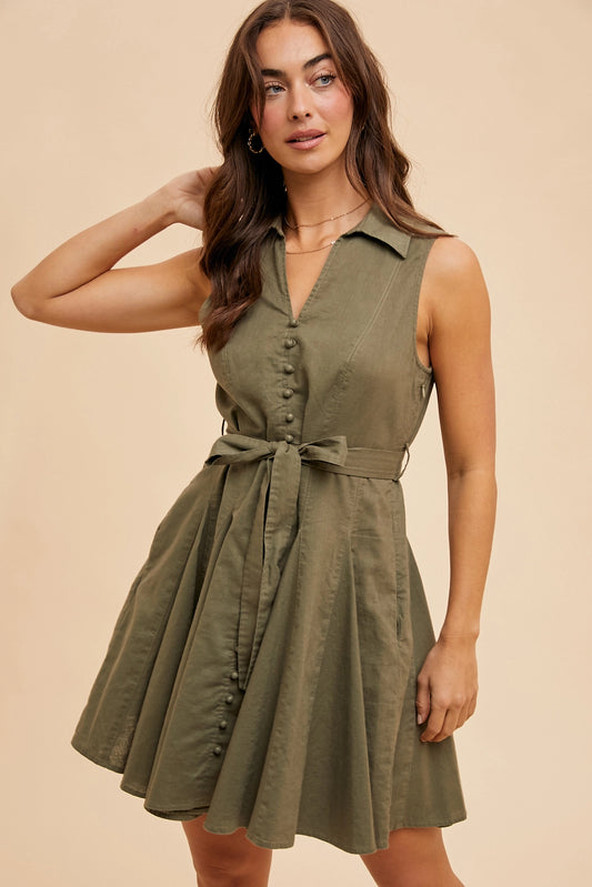 Lapel Flare Belted Dress